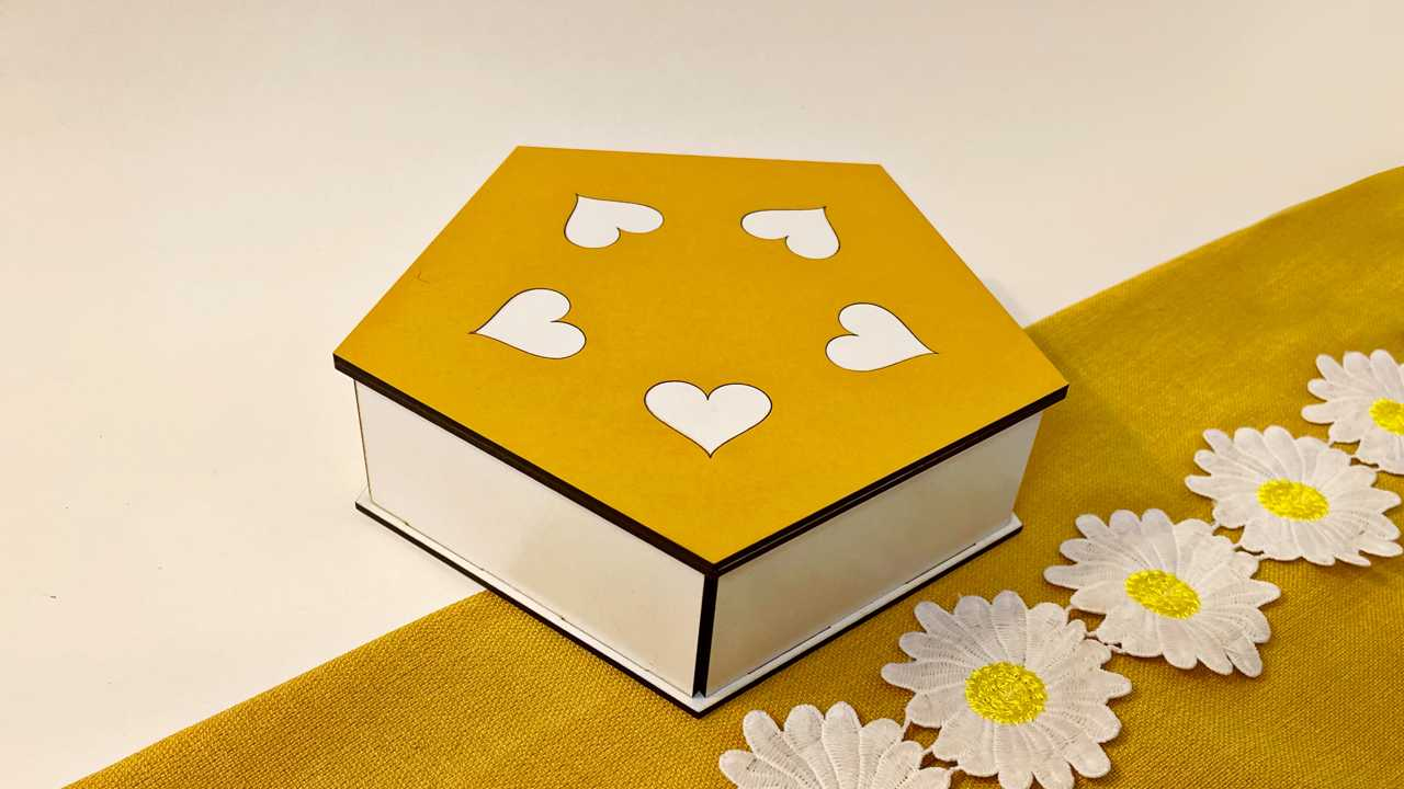 Buy or make a custom size VersaPolygon Box- yellow-white made by laser cut machine | Box4U