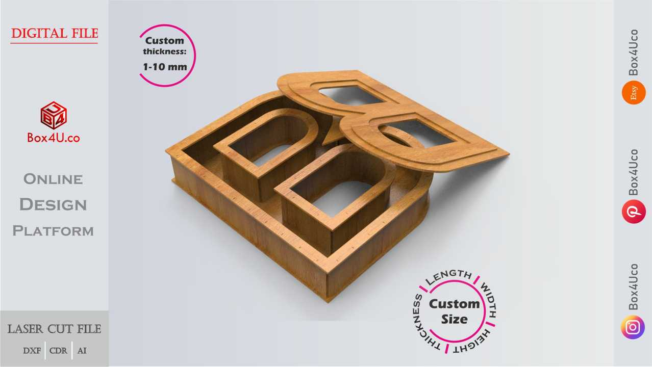 Online designn and make wooden Letter B Box laser cut dxf cut file | Box4U