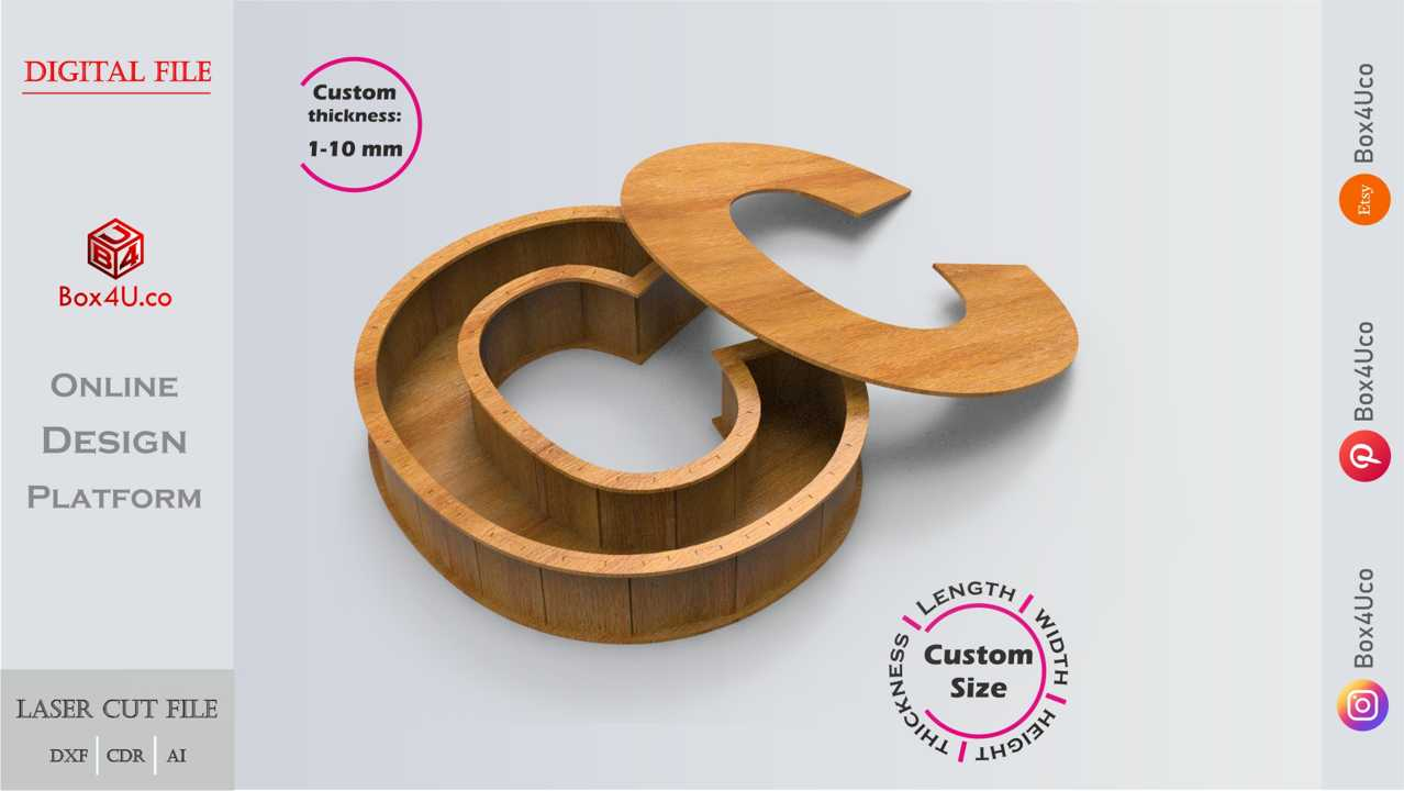 Online designn and make wooden Letter C Box laser cut dxf cut file | Box4U