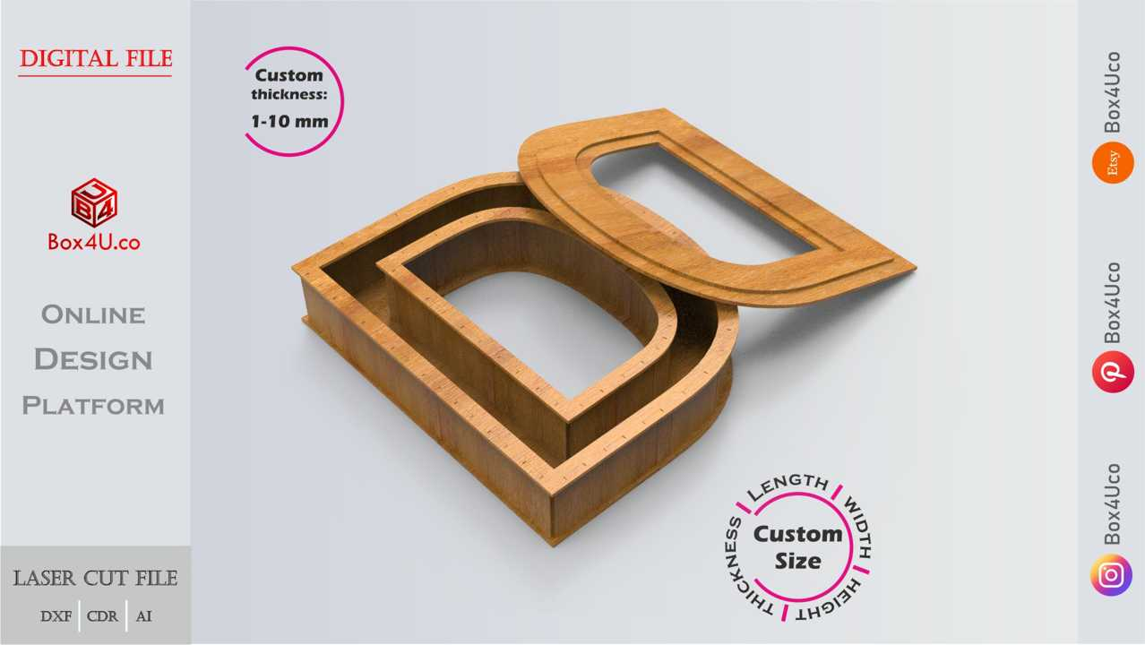 Online designn and make wooden Letter D Box laser cut dxf cut file | Box4U