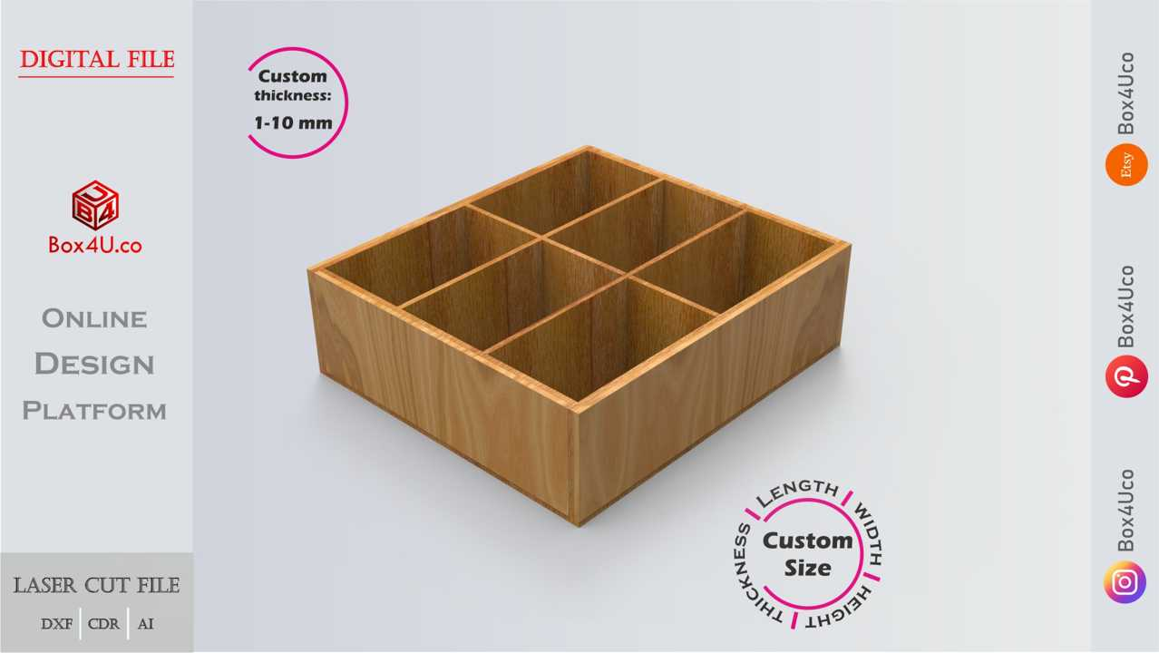 Online designn and make wooden Cubic Divider Box laser cut dxf cut file | Box4U