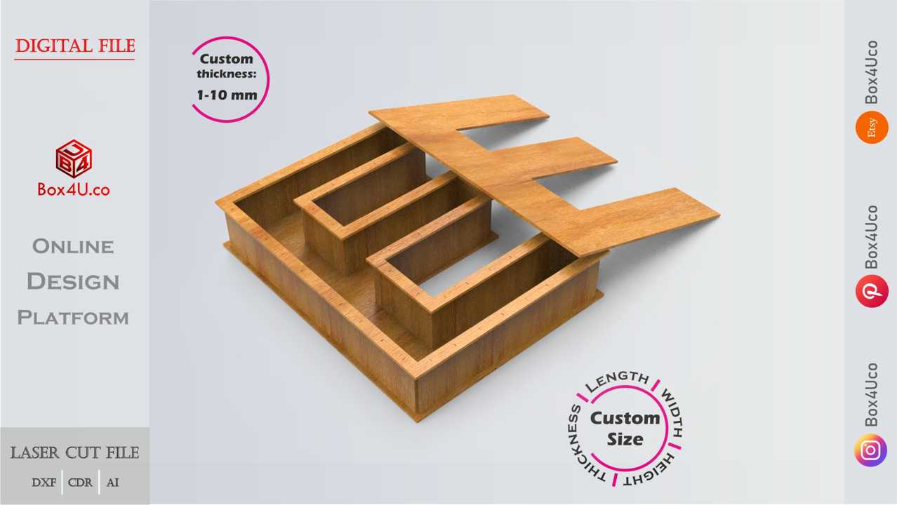 Online designn and make wooden Letter E Box laser cut dxf cut file | Box4U