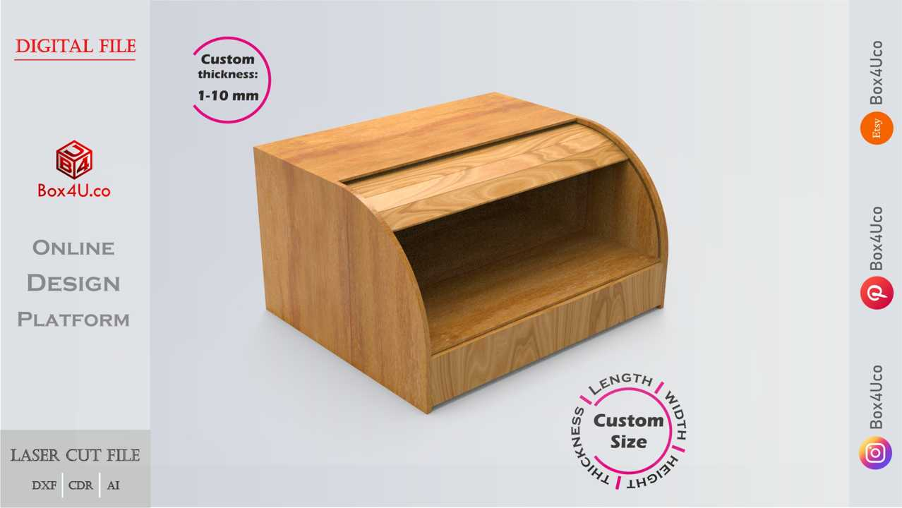 Online designn and make wooden Bread Box with Drawers laser cut dxf cut file | Box4U