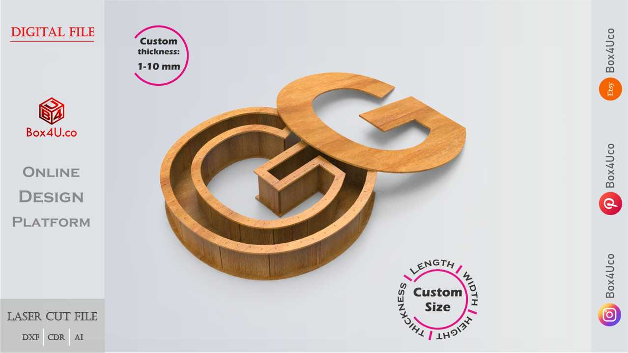 Online designn and make wooden Letter G Box laser cut dxf cut file | Box4U