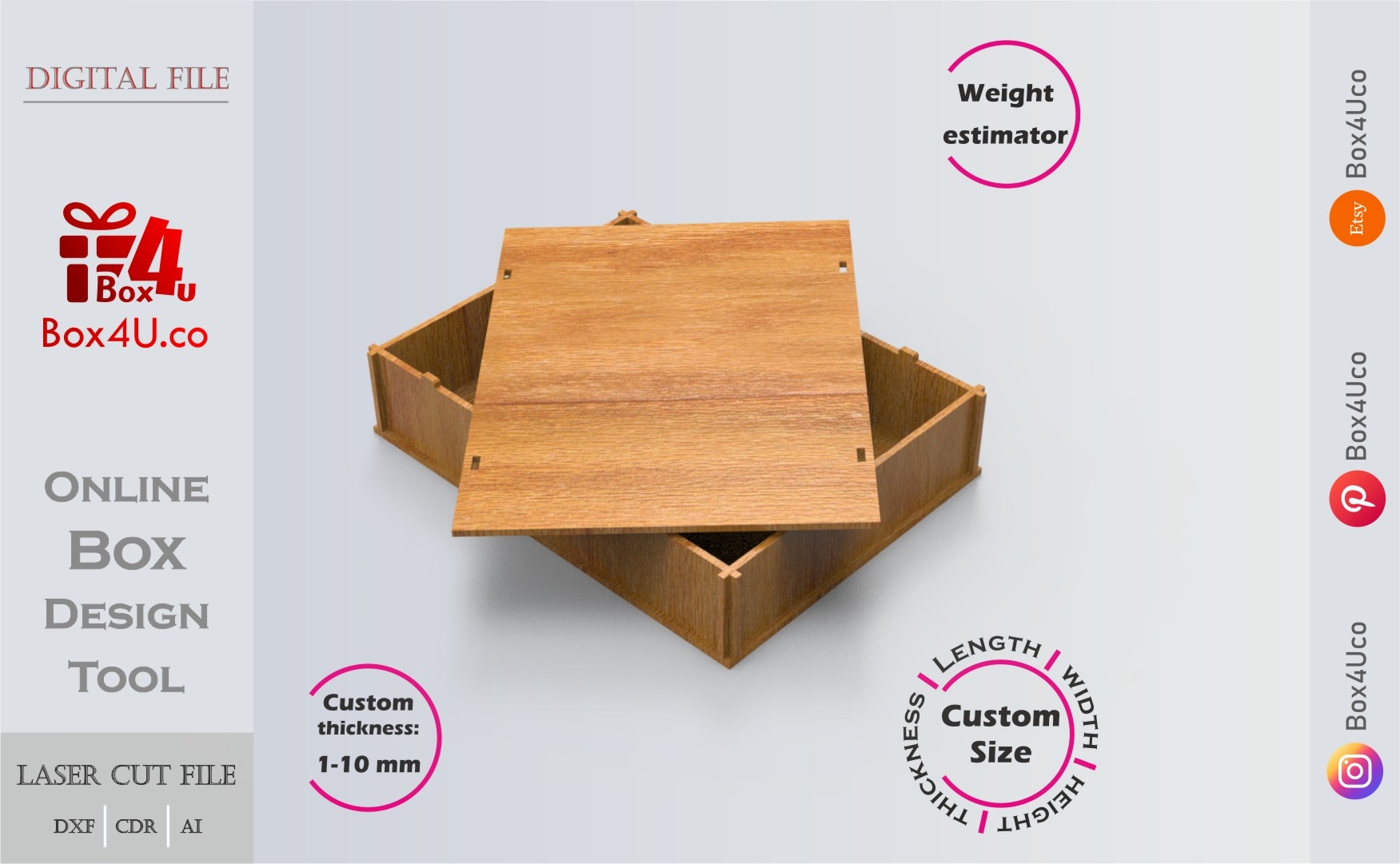 Online design tool for Packing Box | custom dimension laser cut file DXF, AI, CDR | Box4U