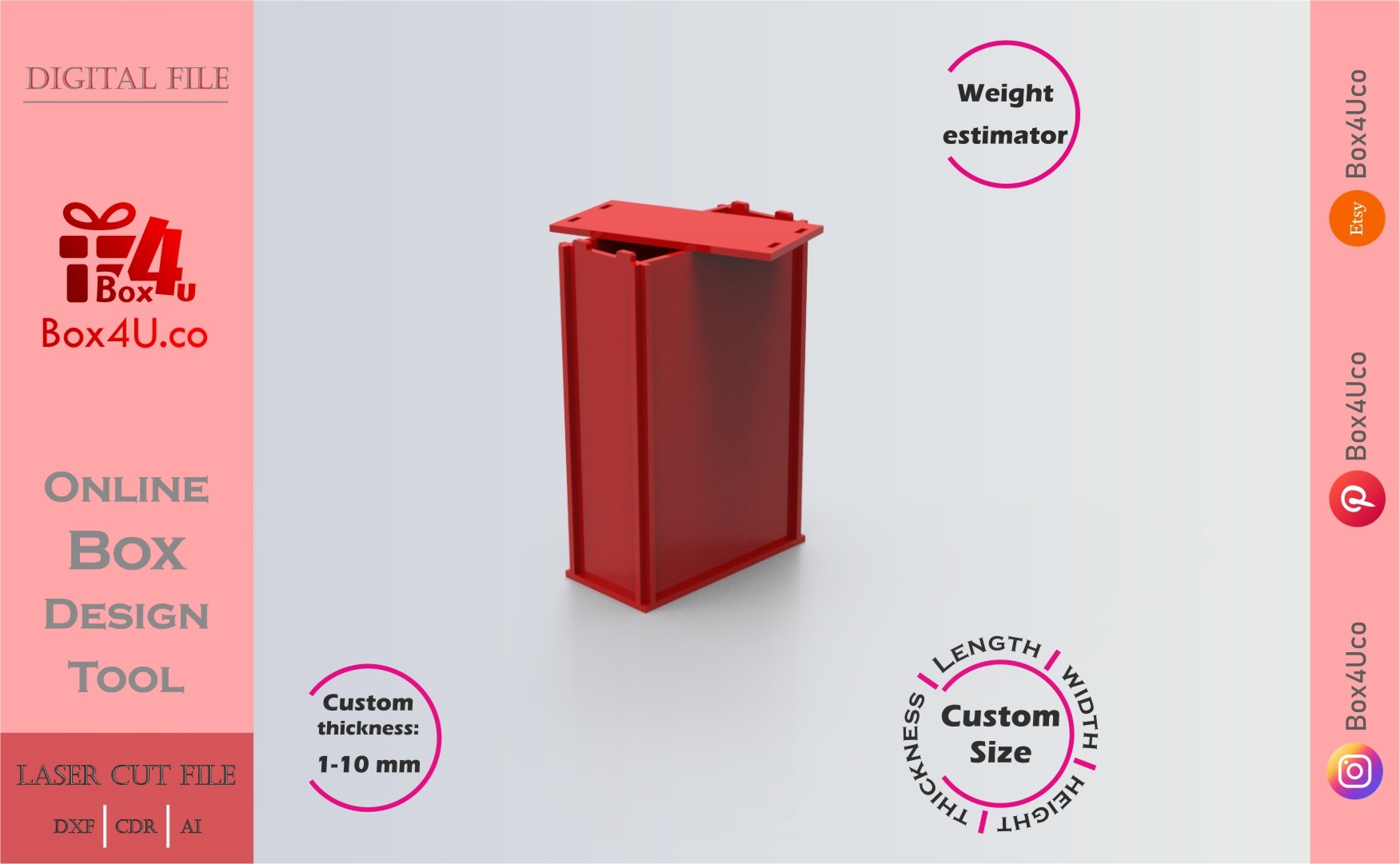 how to make a red acrylic Packing box using Box4U online design tool | DXF generator for laser cutting