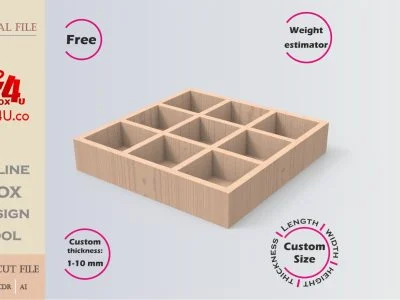 free download cut file for a white wooden divider box using Box4U online design tool | DXF generator for laser cutting