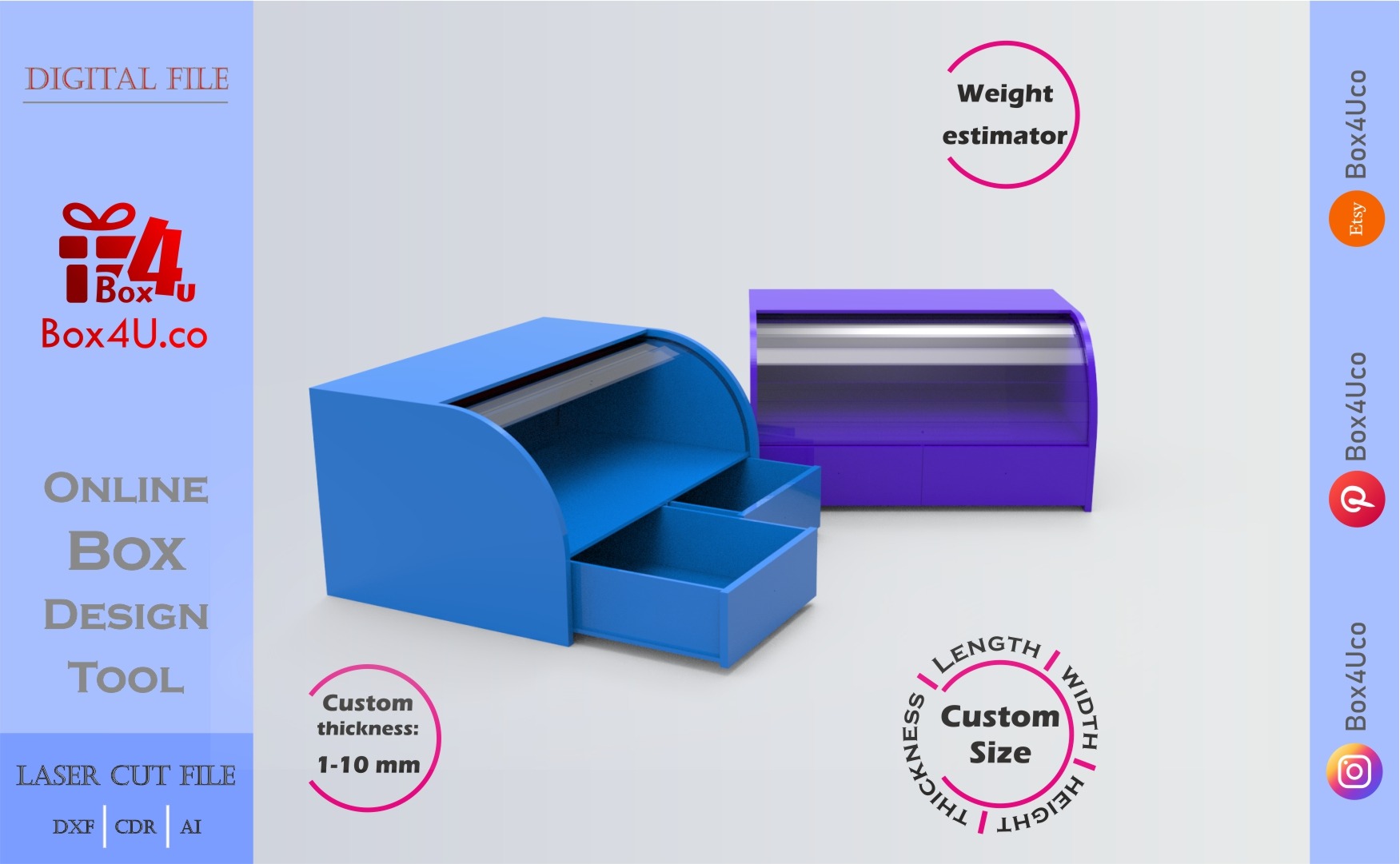 Blue acrylic bread box design online | custom dimension laser cut file DXF, AI, CDR | Box4U