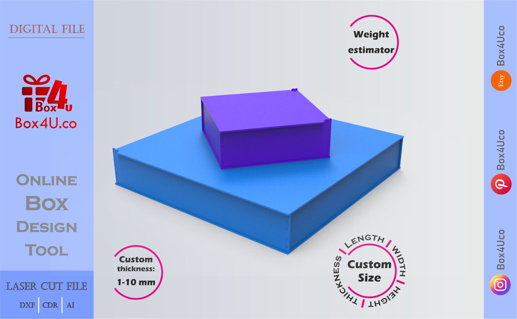 how to download and make a blue acrylic simple solo door box using Box4U online design tool | DXF maker for laser cutting
