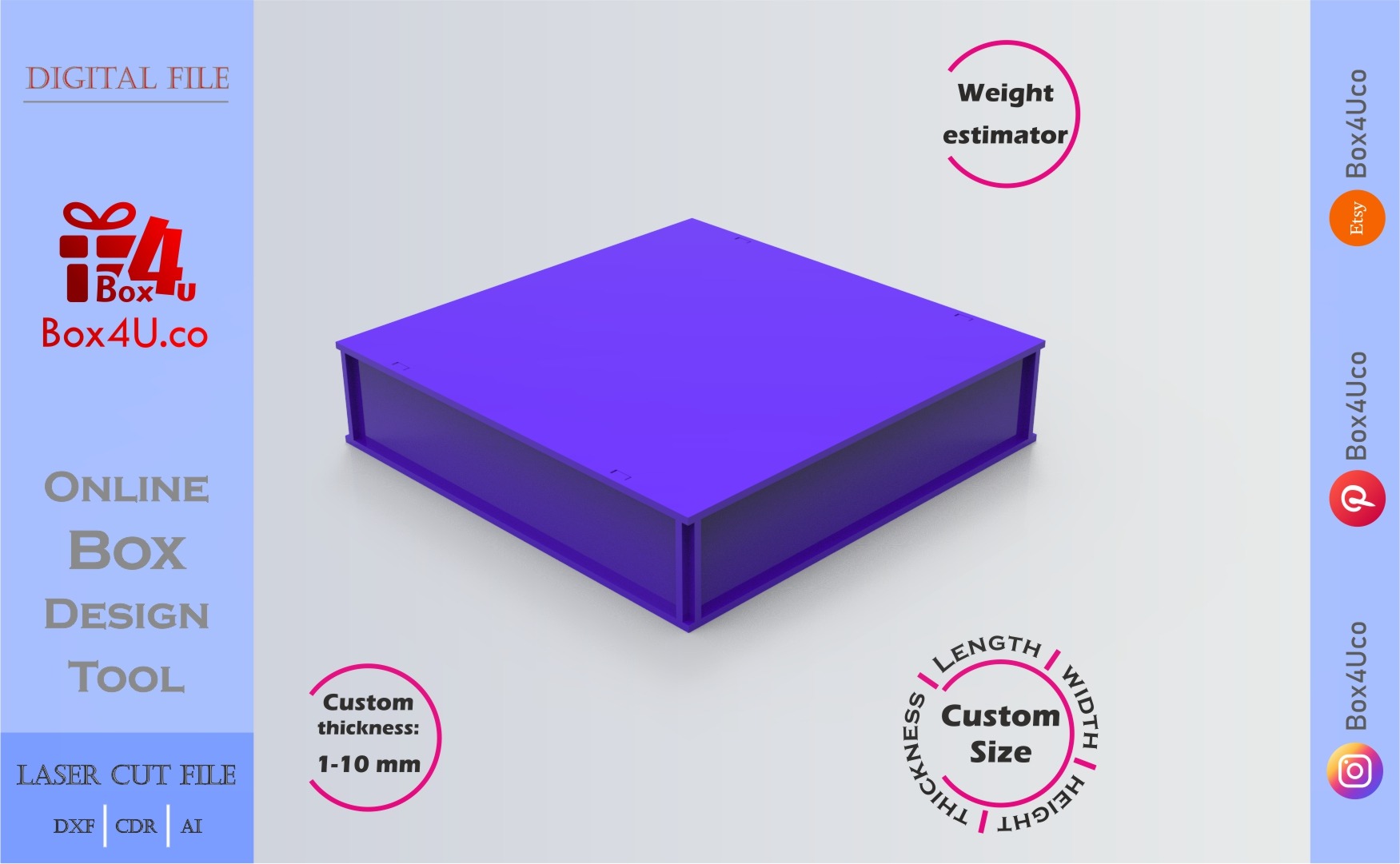 how to download and make a blue acrylic packing box using Box4U online design tool | DXF maker for laser cutting