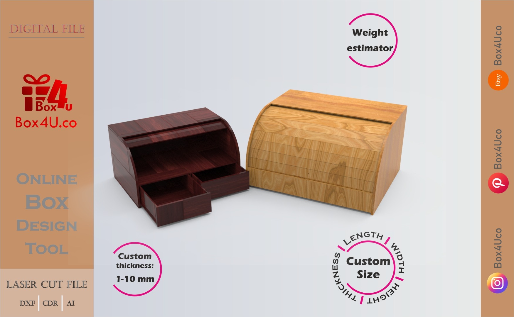 how to make bread box online | custom dimension laser cut file DXF, AI, CDR | Box4U