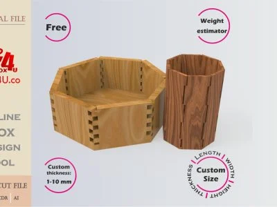 how to make a walnut polygon box using Box4U online design tool | free DXF generator for laser cutting