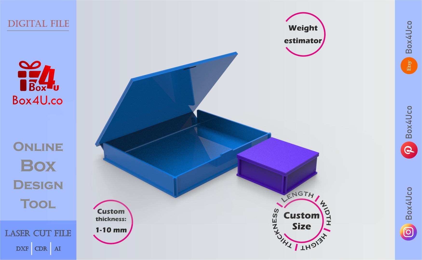 how to download and make a blue acrylic gift box using Box4U online design tool | DXF maker for laser cutting