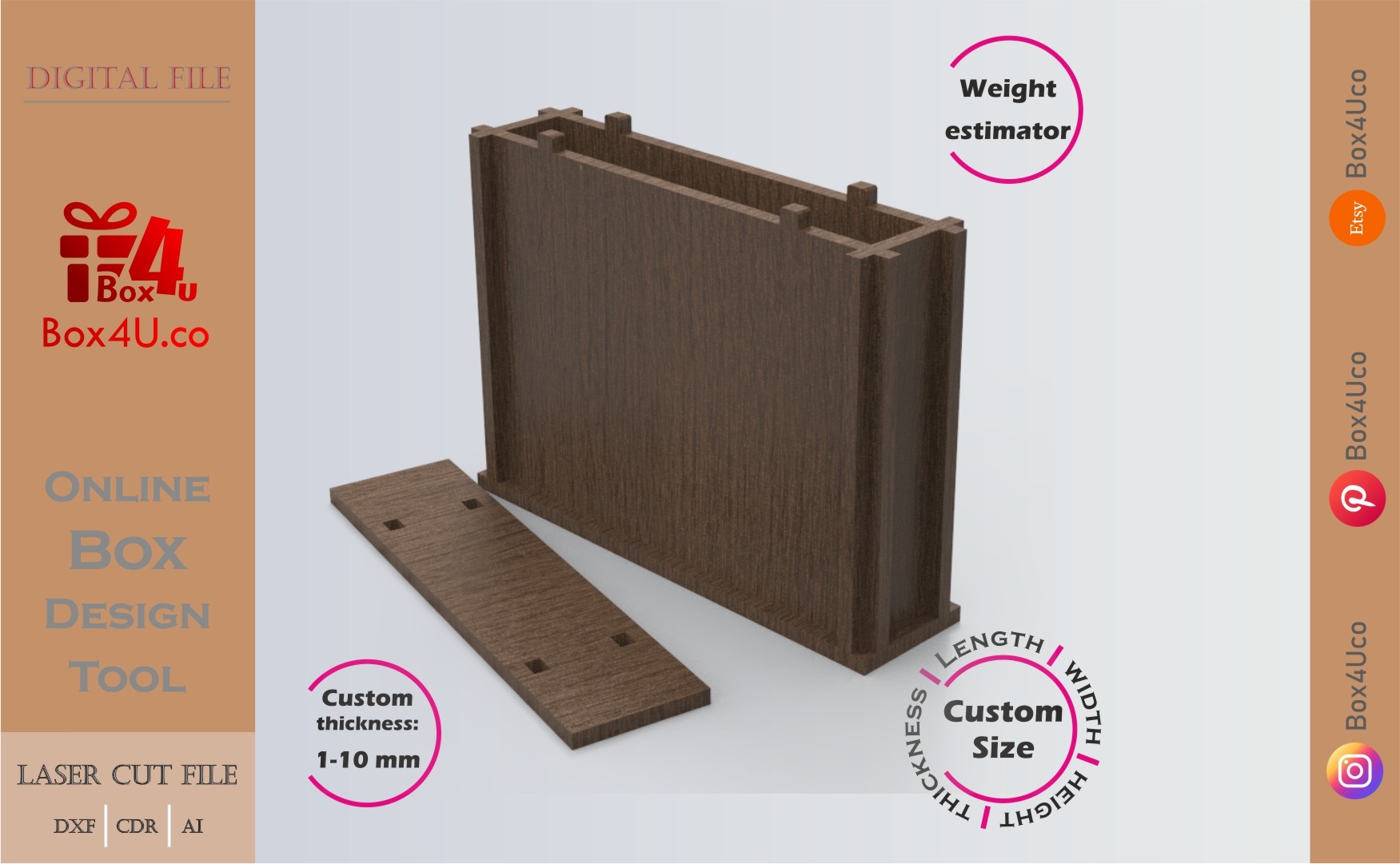 how to download a walnut packing box using Box4U online design tool |DXF maker for laser cutting