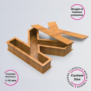 Letter K Box | wooden | Online design tool for letter boxes | custom size laser cut file DXF, AI, CDR | Box4U