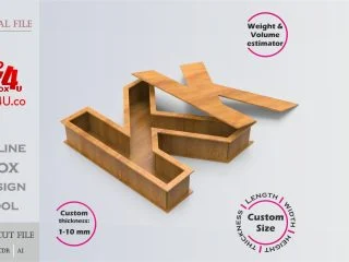 Letter K Box | wooden | Online design tool for letter boxes | custom size laser cut file DXF, AI, CDR | Box4U