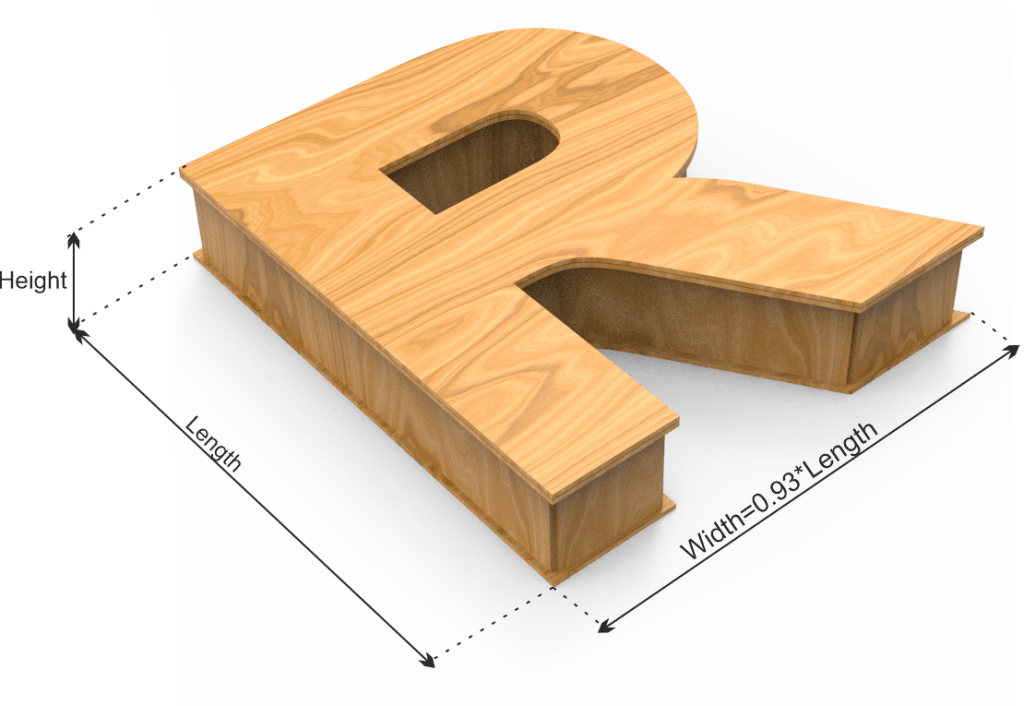 Letter R Box dimension definitions