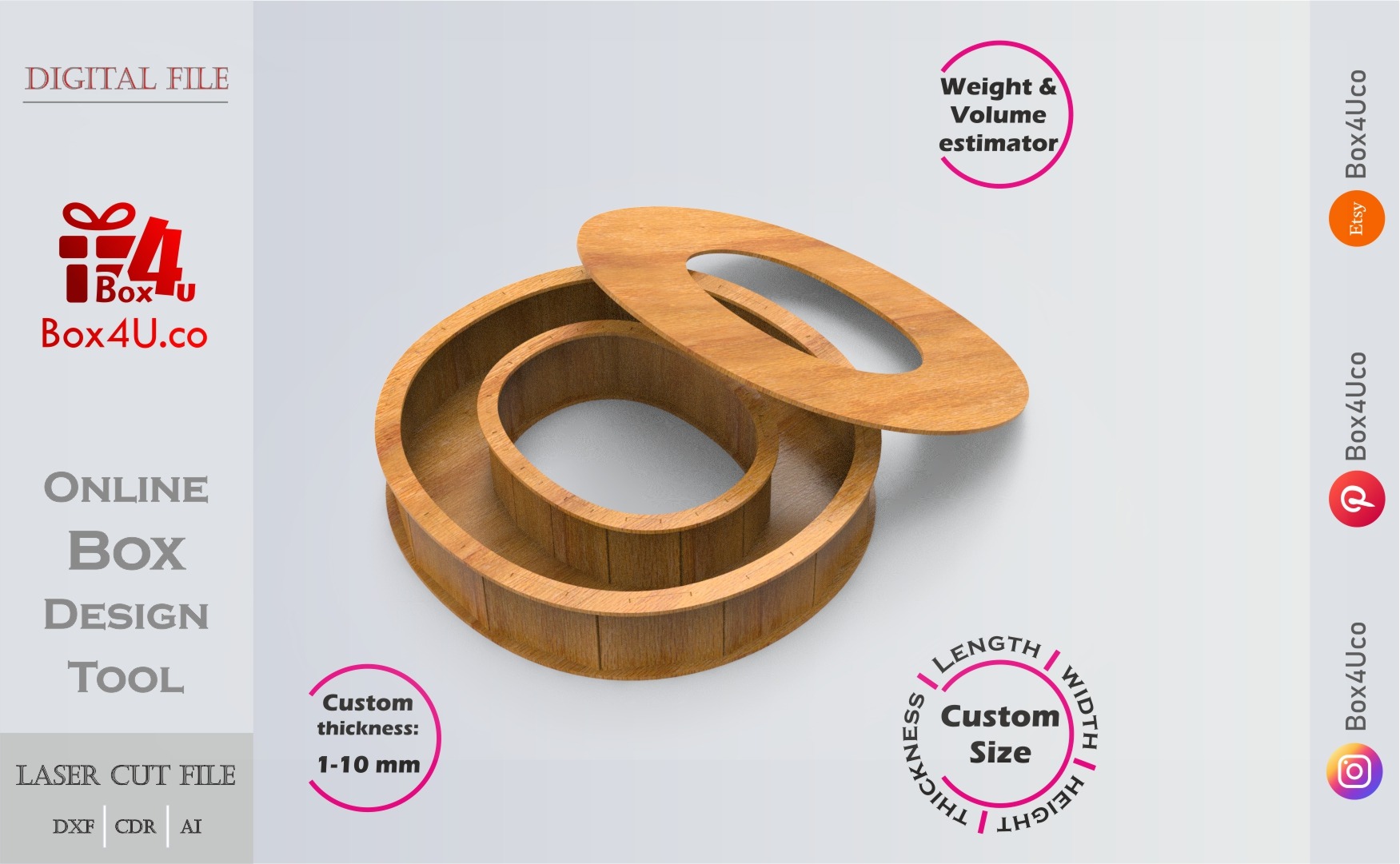 Letter O Box | wooden | Online design tool for letter boxes | custom size laser cut file DXF, AI, CDR | Box4U