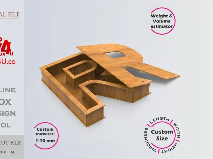 Letter R Box Editable Laser Cut File