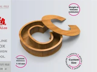 Letter C Box | wooden | Online design tool for letter boxes | custom size laser cut file DXF, AI, CDR | Box4U
