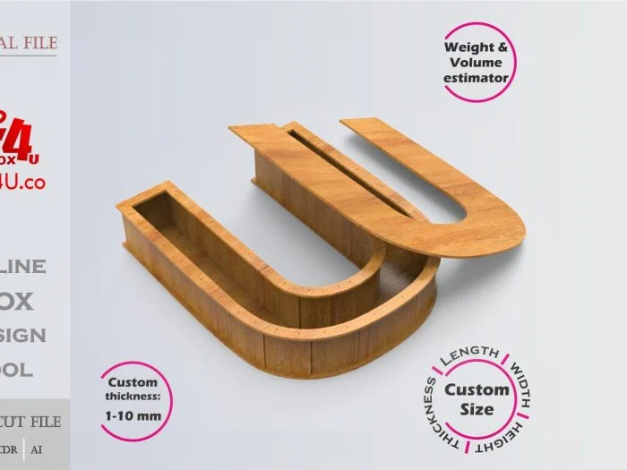 Letter U Box Editable Laser Cut File