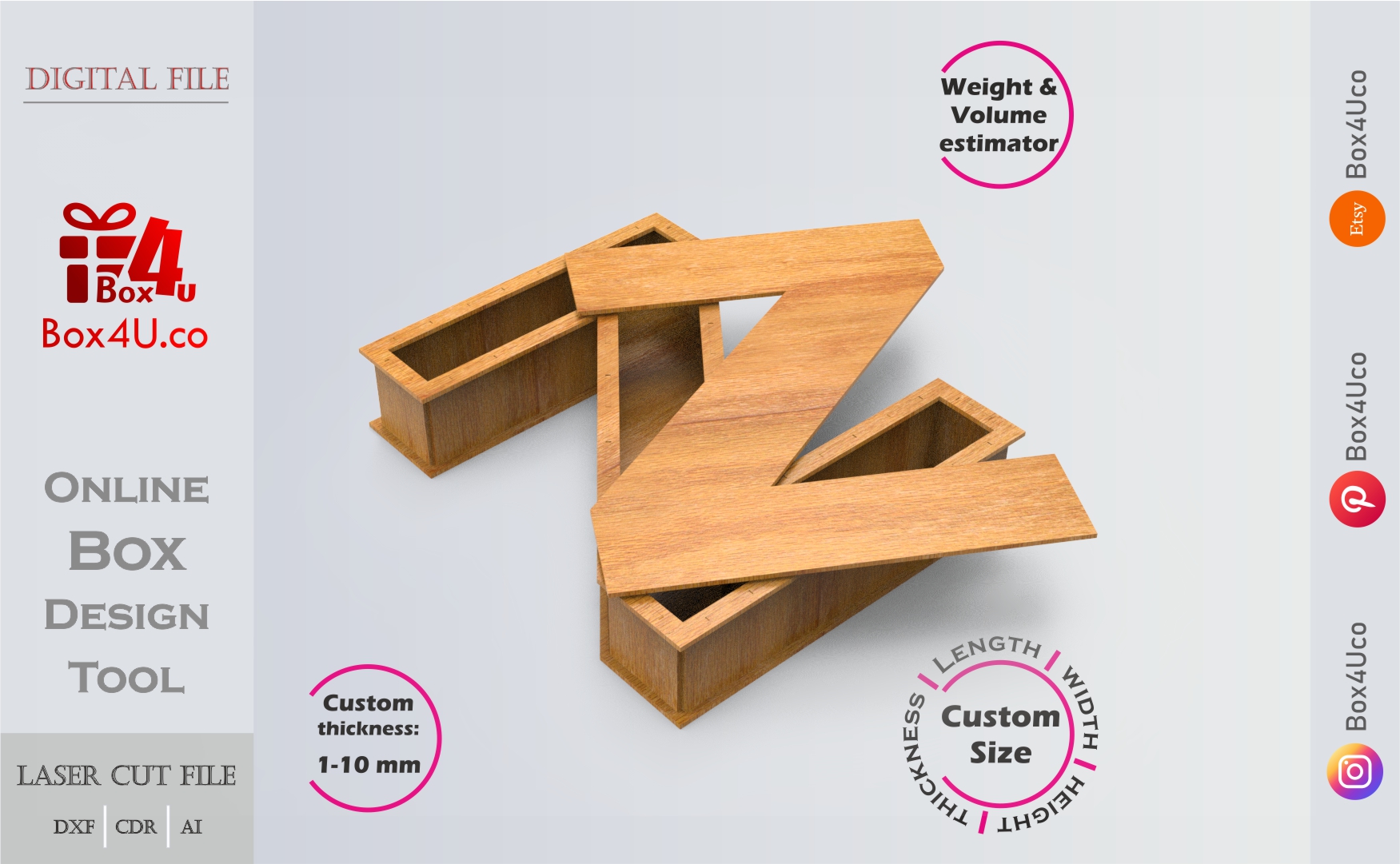Letter Z Box Editable Laser Cut File