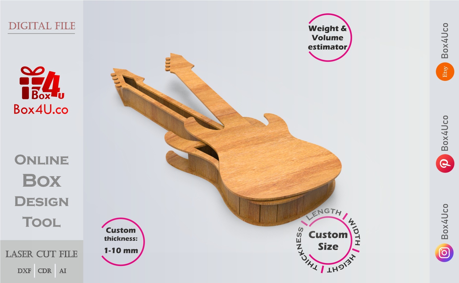 Electric Guitar Box Editable Laser Cut File