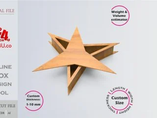 Three-Pointed Star Box | wooden | Online design tool for shape boxes | custom size laser cut file DXF, AI, CDR | Box4U