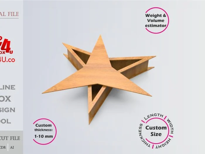 Three-Pointed Star Box Free Editable DXF