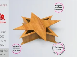 Four-Pointed Star Box | wooden | Online design tool for shape boxes | custom size laser cut file DXF, AI, CDR | Box4U
