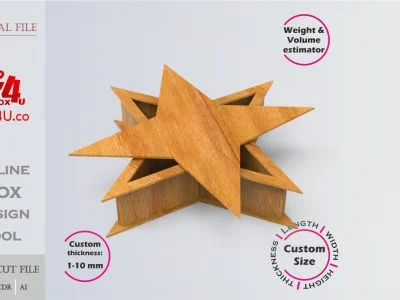 Four-Pointed Star Box | wooden | Online design tool for shape boxes | custom size laser cut file DXF, AI, CDR | Box4U