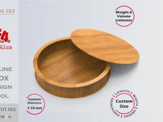 Circular Box | wooden | Online design tool for shape boxes | custom size laser cut file DXF, AI, CDR | Box4U