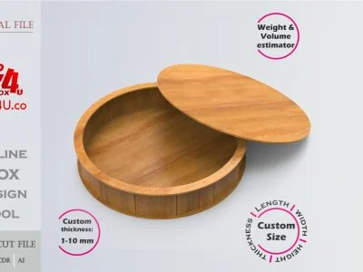 Circular Box | wooden | Online design tool for shape boxes | custom size laser cut file DXF, AI, CDR | Box4U