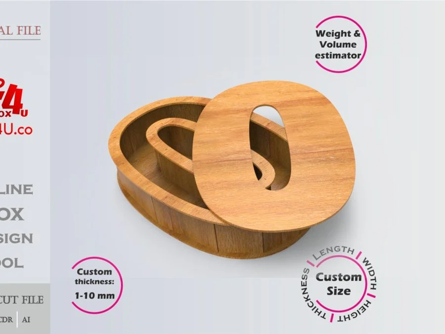 Number 0-shaped Box | wooden | Online design tool for number shape boxes | custom size laser cut file DXF, AI, CDR | Box4U
