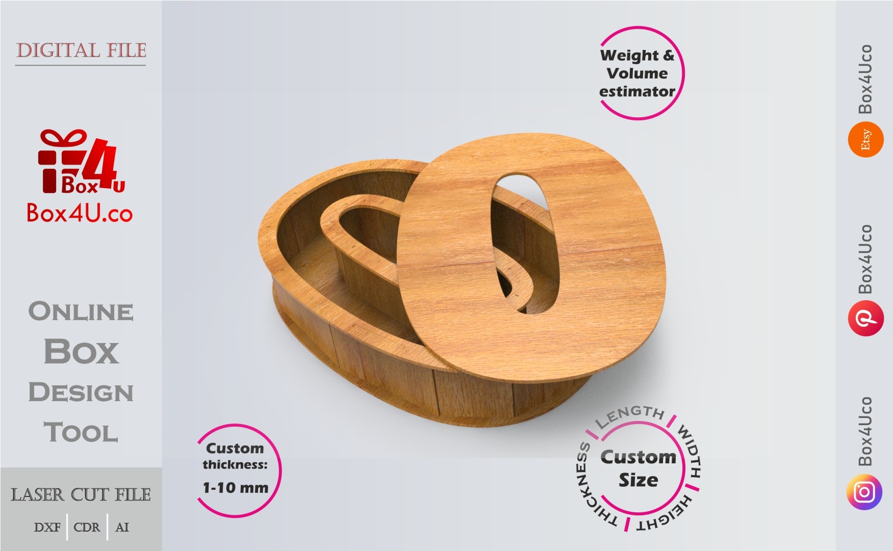 Number 0-shaped Box | wooden | Online design tool for number shape boxes | custom size laser cut file DXF, AI, CDR | Box4U