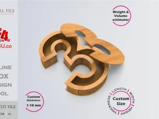 Number 3-shaped Box | wooden | Online design tool for number shape boxes | custom size laser cut file DXF, AI, CDR | Box4U
