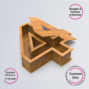 Number 4-shaped Box | wooden | Online design tool for number shape boxes | custom size laser cut file DXF, AI, CDR | Box4U