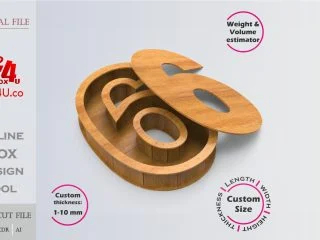 Number 6-shaped Box | wooden | Online design tool for number shape boxes | custom size laser cut file DXF, AI, CDR | Box4U