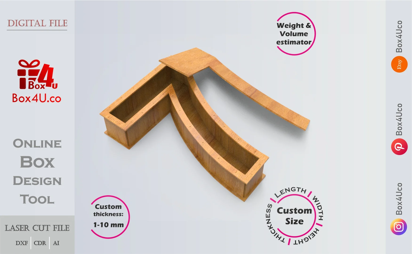 Number 7-shaped Box | wooden | Online design tool for number shape boxes | custom size laser cut file DXF, AI, CDR | Box4U