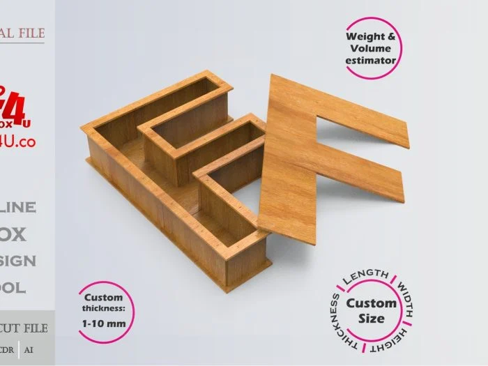 Letter F Box Editable Laser Cut File
