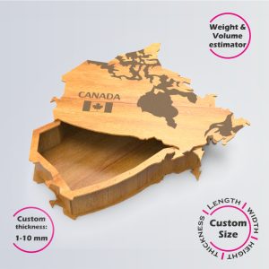 Canada map Box | wooden engraved | Online design tool for map shape boxes | custom size laser cut file DXF, AI, CDR | Box4U
