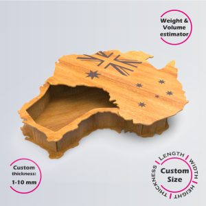 Australia map Box | wooden engraved | Online design tool for map shape boxes | custom size laser cut file DXF, AI, CDR | Box4U