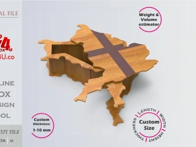 England map Box | wooden engraved | Online design tool for map shape boxes | custom size laser cut file DXF, AI, CDR | Box4U