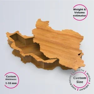 Iran map Box | wooden engraved | Online design tool for map shape boxes | custom size laser cut file DXF, AI, CDR | Box4U