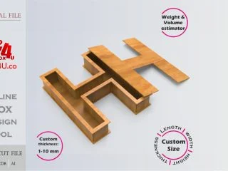 Letter H Box | wooden | Online design tool for letter boxes | custom size laser cut file DXF, AI, CDR | Box4U