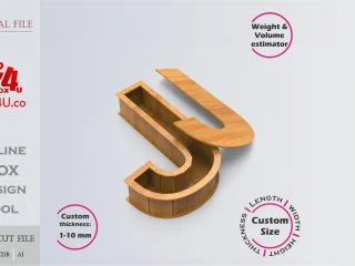 Letter J Box | wooden | Online design tool for letter boxes | custom size laser cut file DXF, AI, CDR | Box4U