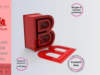 Make Letter B Box | red acrylic | Online app tool for letter boxes | custom size laser cut file DXF, AI, CDR | Box4U
