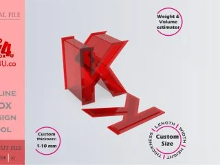 Make Letter K Box | red acrylic | Online app tool for letter boxes | custom size laser cut file DXF, AI, CDR | Box4U