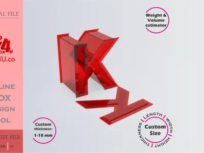 Make Letter K Box | red acrylic | Online app tool for letter boxes | custom size laser cut file DXF, AI, CDR | Box4U
