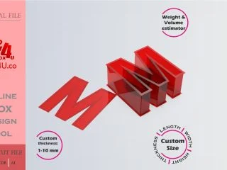 Make Letter M Box | red acrylic | Online app tool for letter boxes | custom size laser cut file DXF, AI, CDR | Box4U
